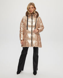 Quilted Parka With Select Shearling Lamb Hood Trim | Women | Rose Gold x Spot Print