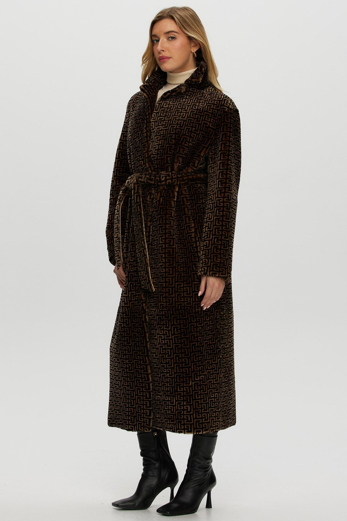 Reversible Merino Shearling Lamb Coat | Women | Brown x Black Print