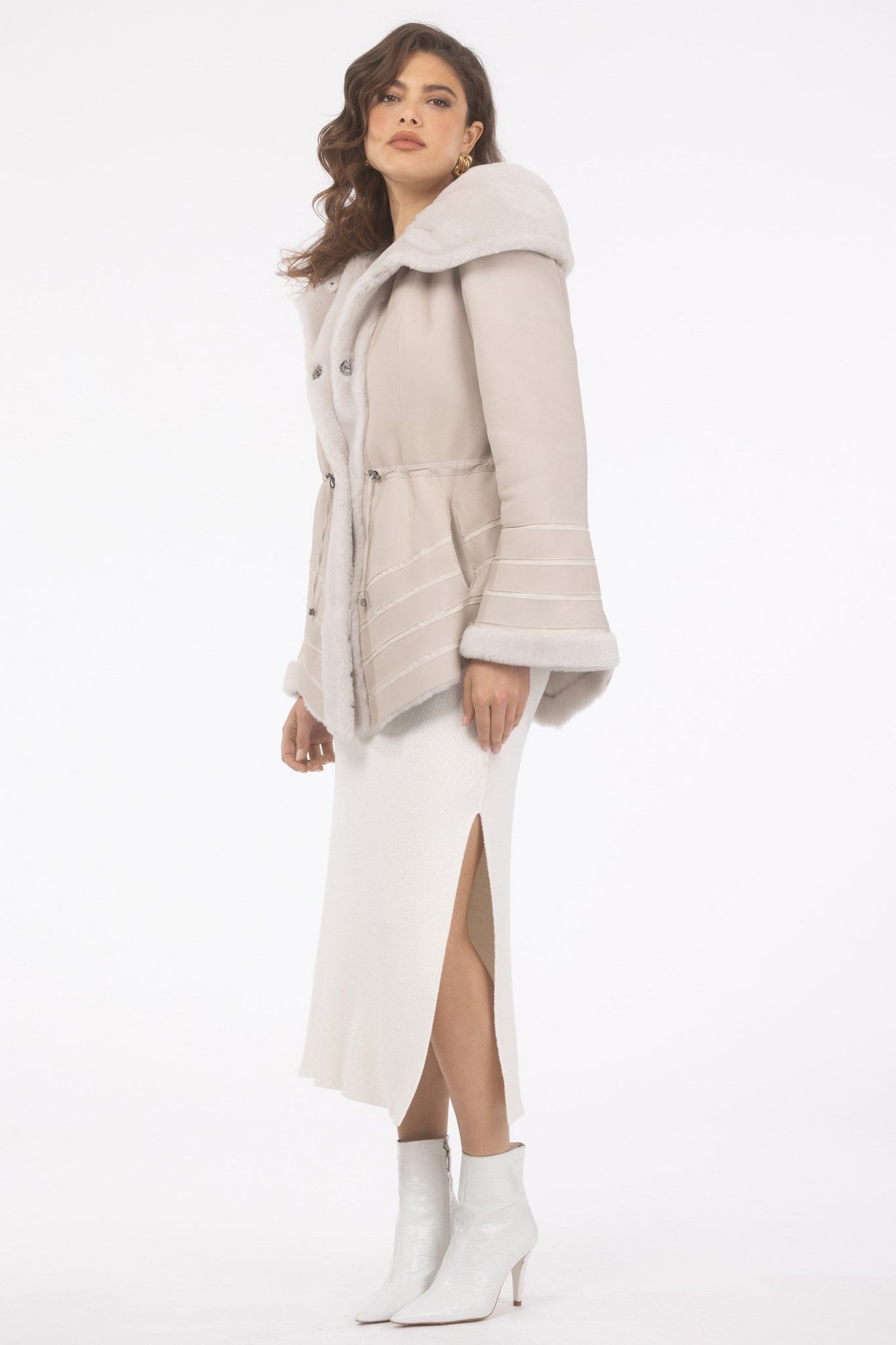 Reversible Merino Shearling Lamb Jacket, Hood | Women | Cream x Cream