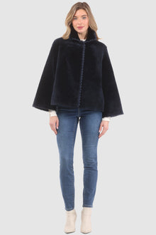 Reversible Select Shearling Jacket With Embroiderd Trim | Women | Navy x Navy