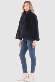 Reversible Select Shearling Jacket With Embroiderd Trim | Women | Navy x Navy