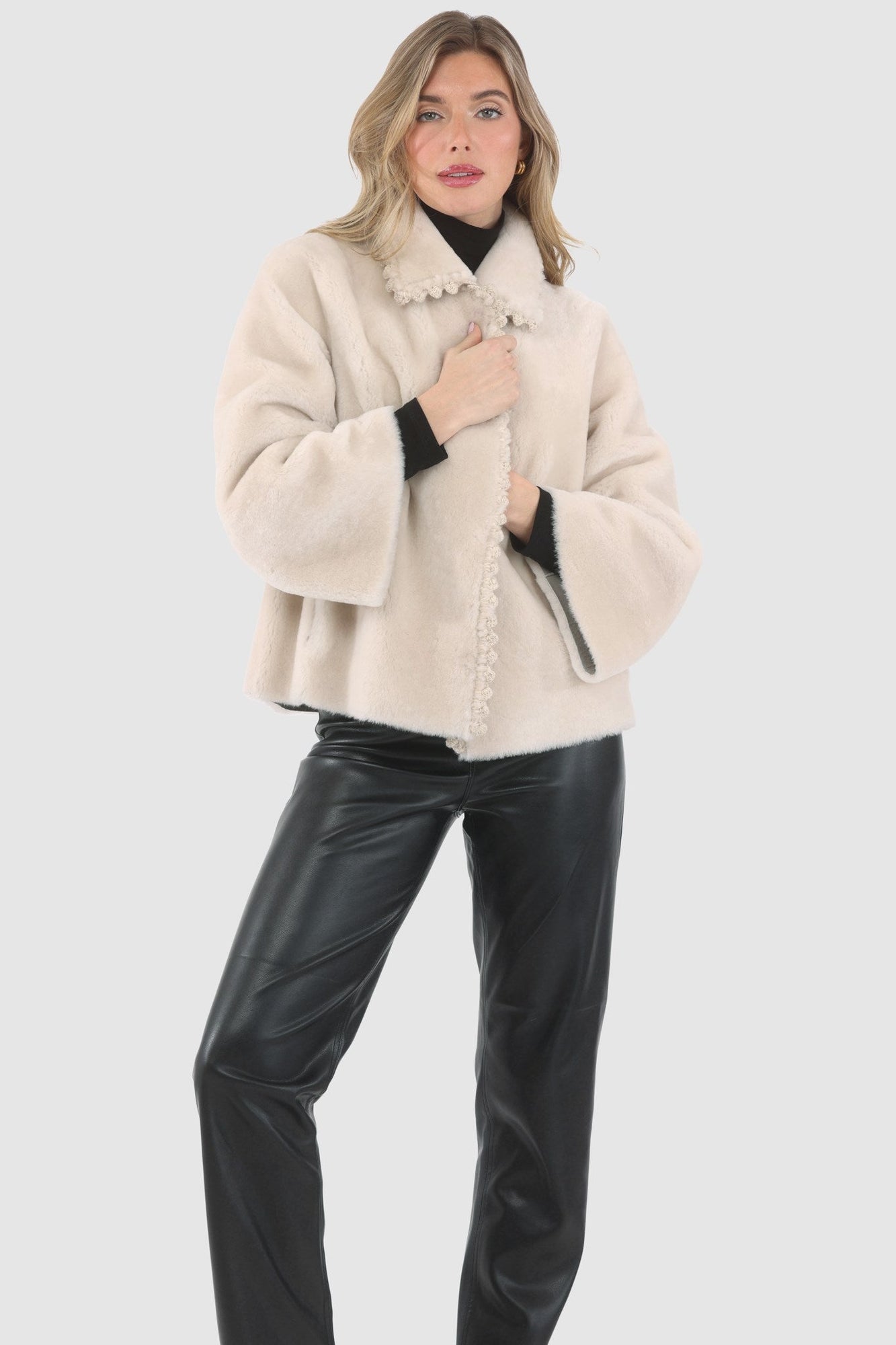 Reversible Select Shearling Jacket With Embroiderd Trim | Women | Cream x Cream