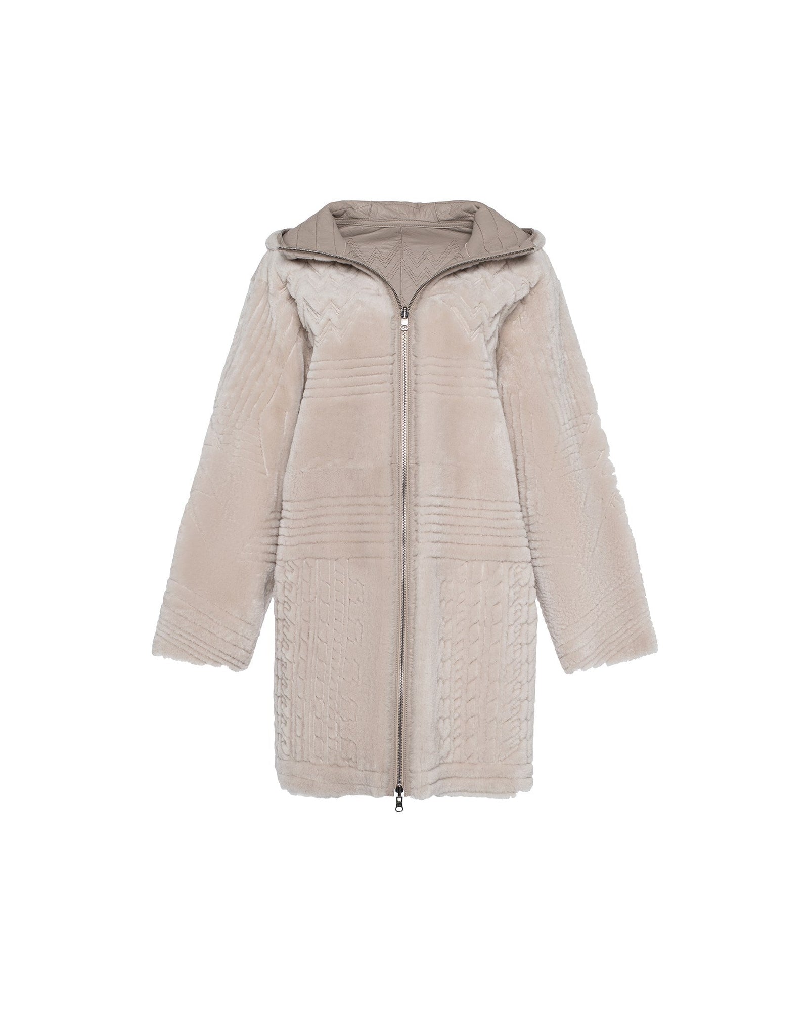 Reversible Select Shearling Lamb Parka With Grooved Pattern | Women | Beige