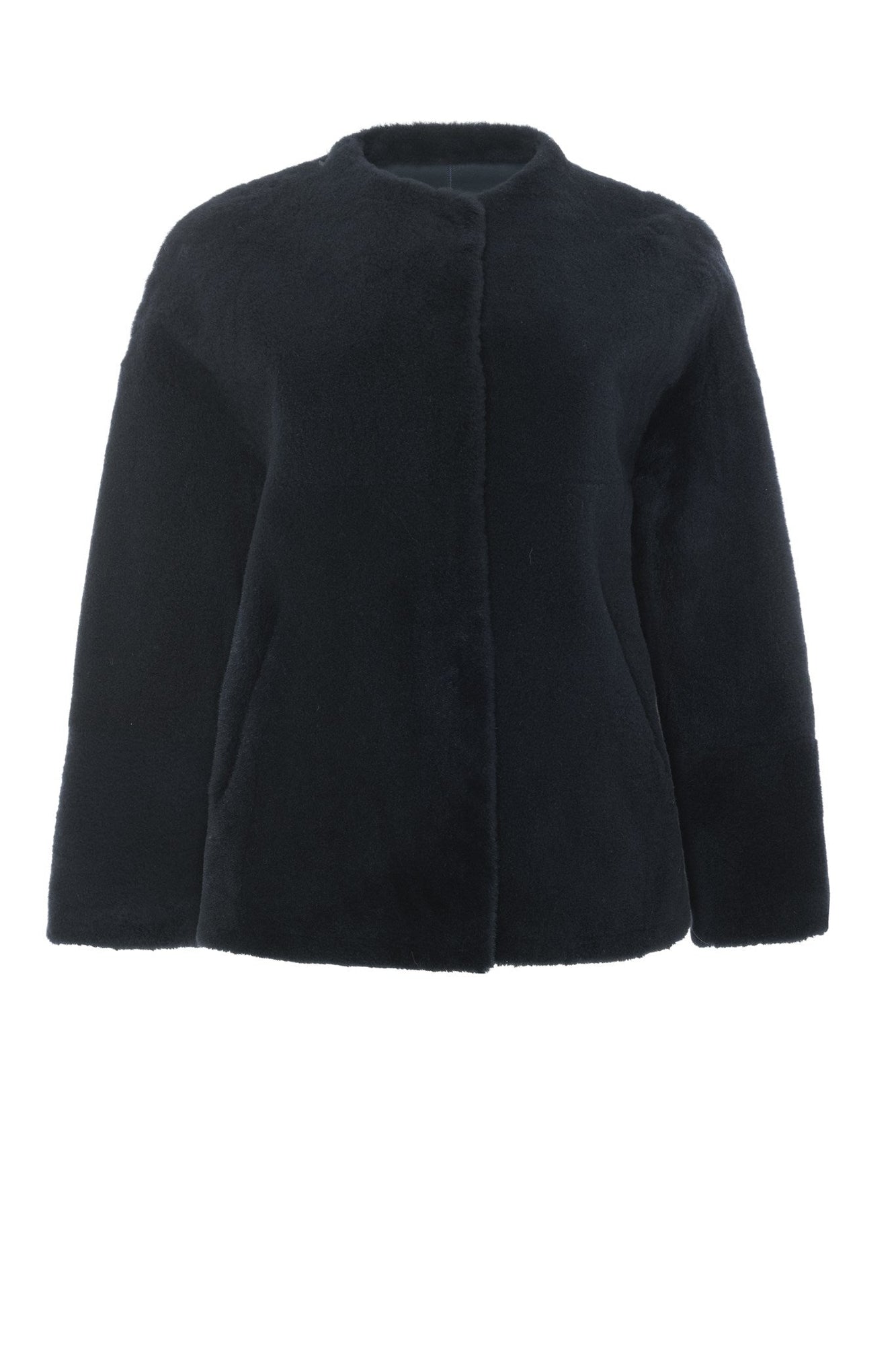 Reversible Shearling Lamb Collarless Jacket | Women | Navy