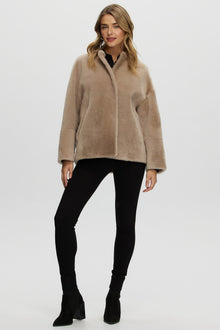 Reversible Shearling Lamb Collarless Jacket | Women | Beige