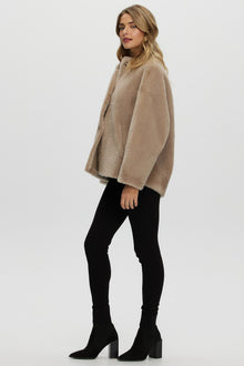 Reversible Shearling Lamb Collarless Jacket | Women | Beige