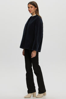 Reversible Shearling Lamb Collarless Jacket | Women | Navy