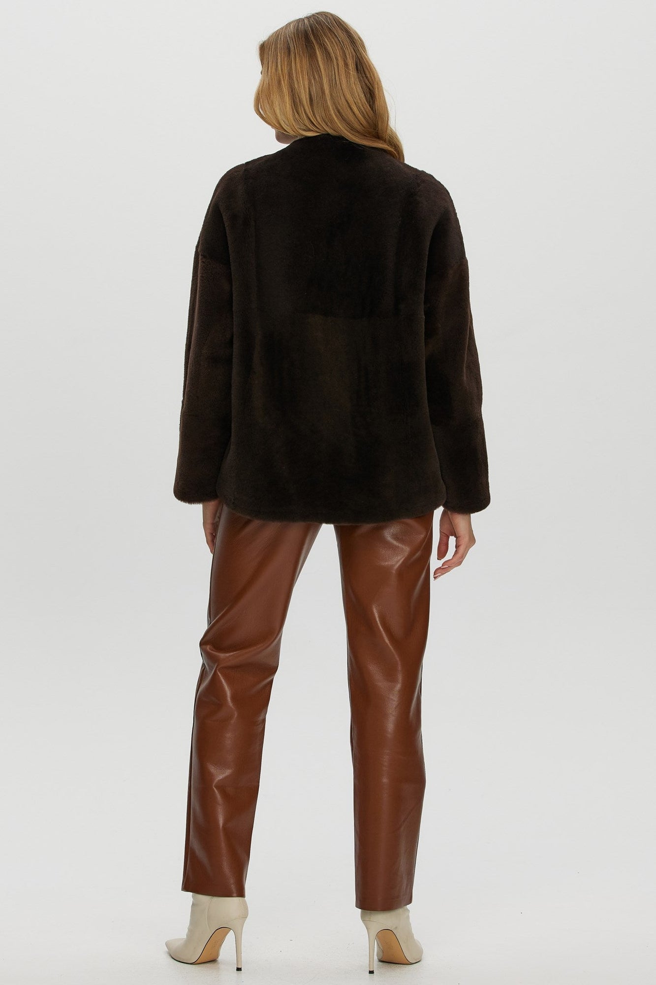 Reversible Shearling Lamb Collarless Jacket | Women | Dark Brown