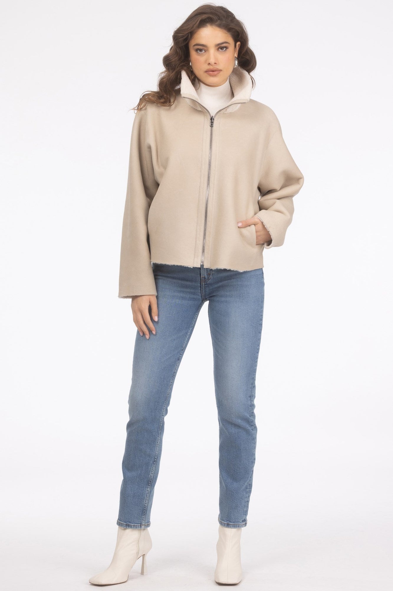 Reversible Shearling Lamb Jacket | Women | Beige x Beige