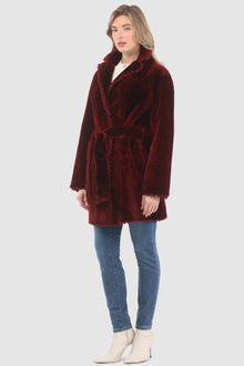 Reversible Shearling Lamb Jacket With Embroiderd Trim, Belt | Women | Wine x Wine