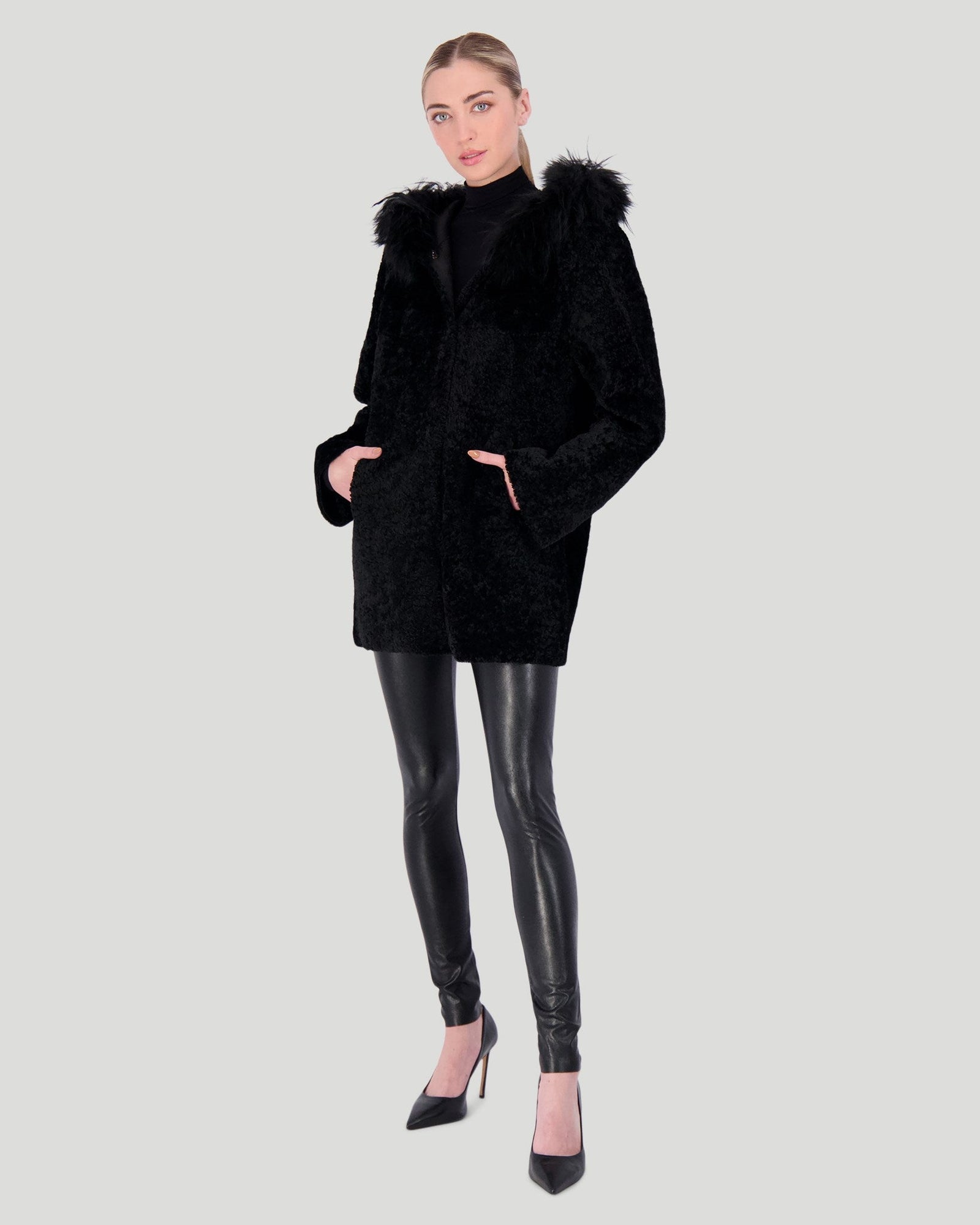 Reversible Shearling Lamb Parka With Select Cashmere Goat Hood Trim | Women | Black x Black