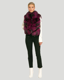 Reversible Silver Fo Fur And Down Vest | Women | Fushia x Black