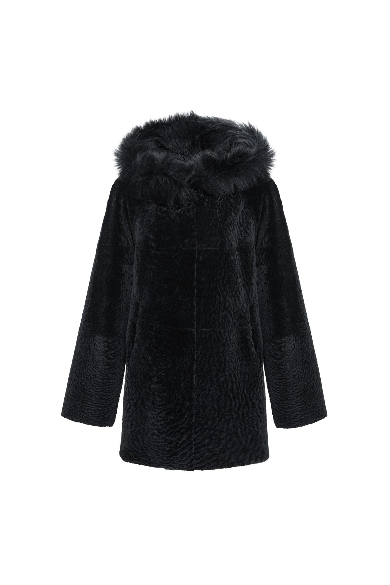 Reversible Tetured Shearling Lamb Parka With Merinillo Shearling Lamb Hood Trim | Women | Black x Black