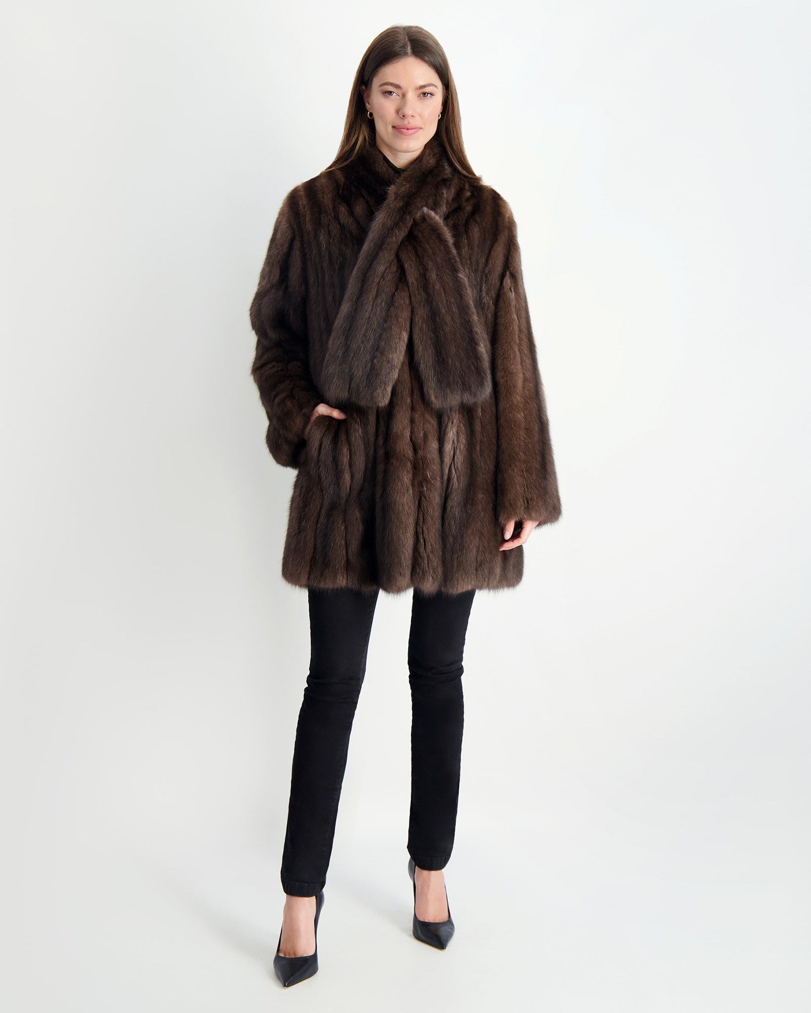 Sable Swing Coat With Scarf | Women | Barguzine