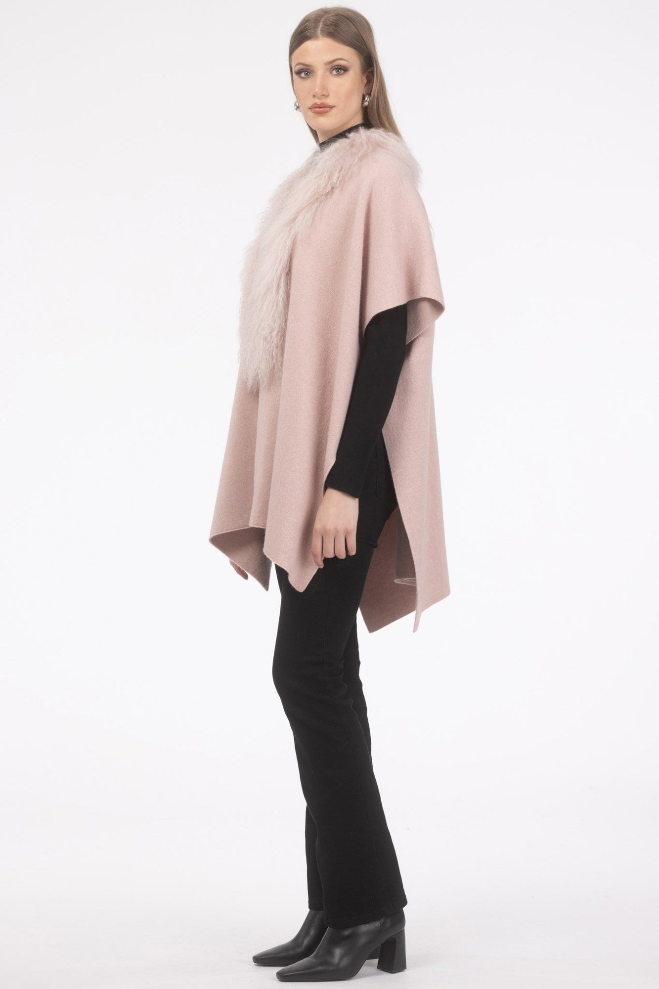 Select Cashmere And Merino Wool Blend Cape With Select Mongolian Lamb Trim | Women | Pink