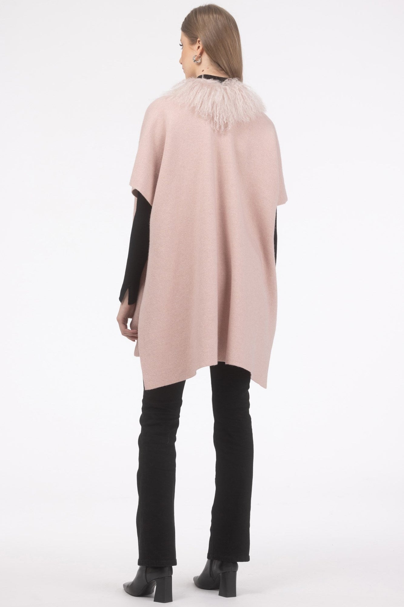 Select Cashmere And Merino Wool Blend Cape With Select Mongolian Lamb Trim | Women | Pink