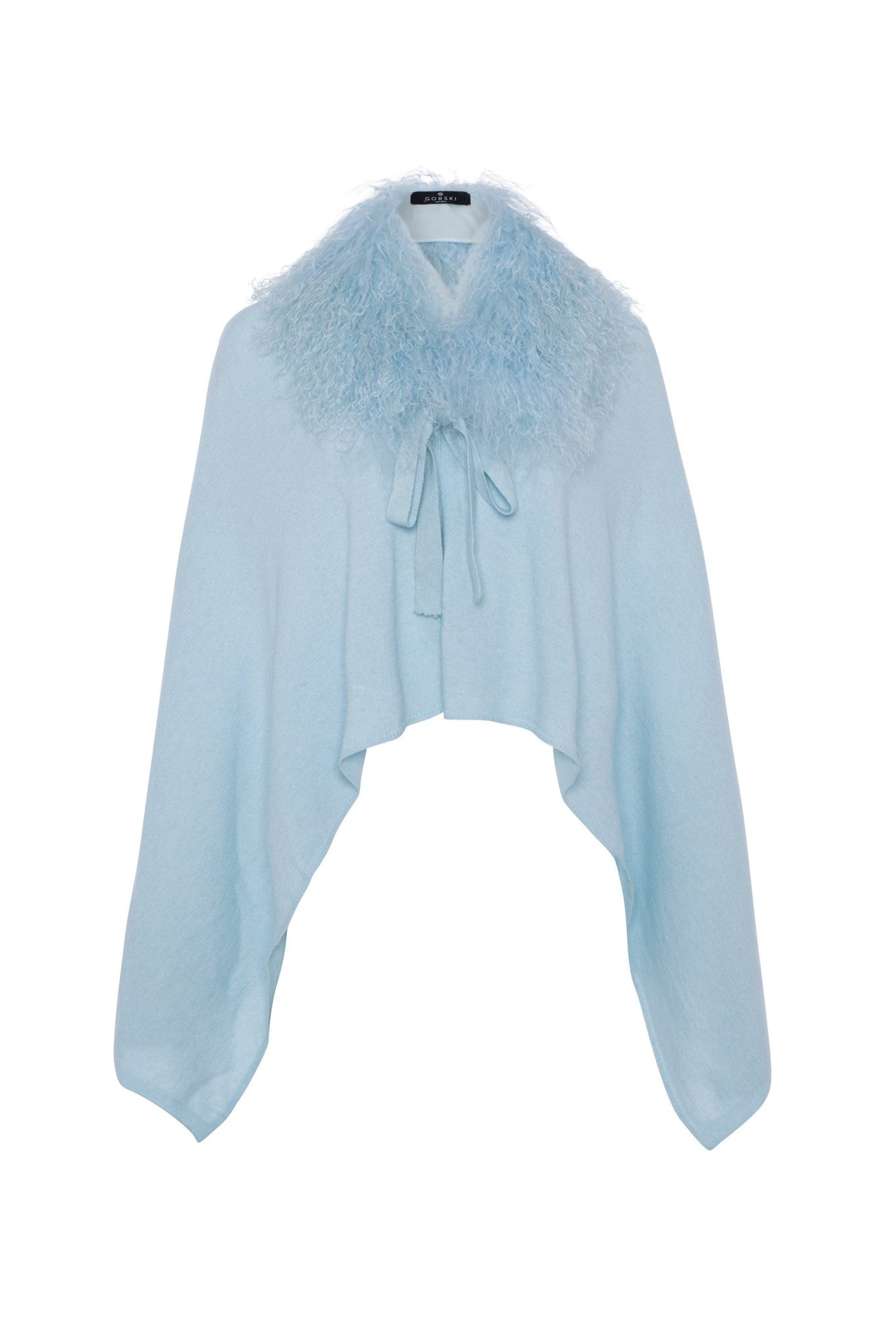 Select Cashmere And Merino Wool Blend Poncho With Select Mongolian Lamb Collar | Women | Pale Blue