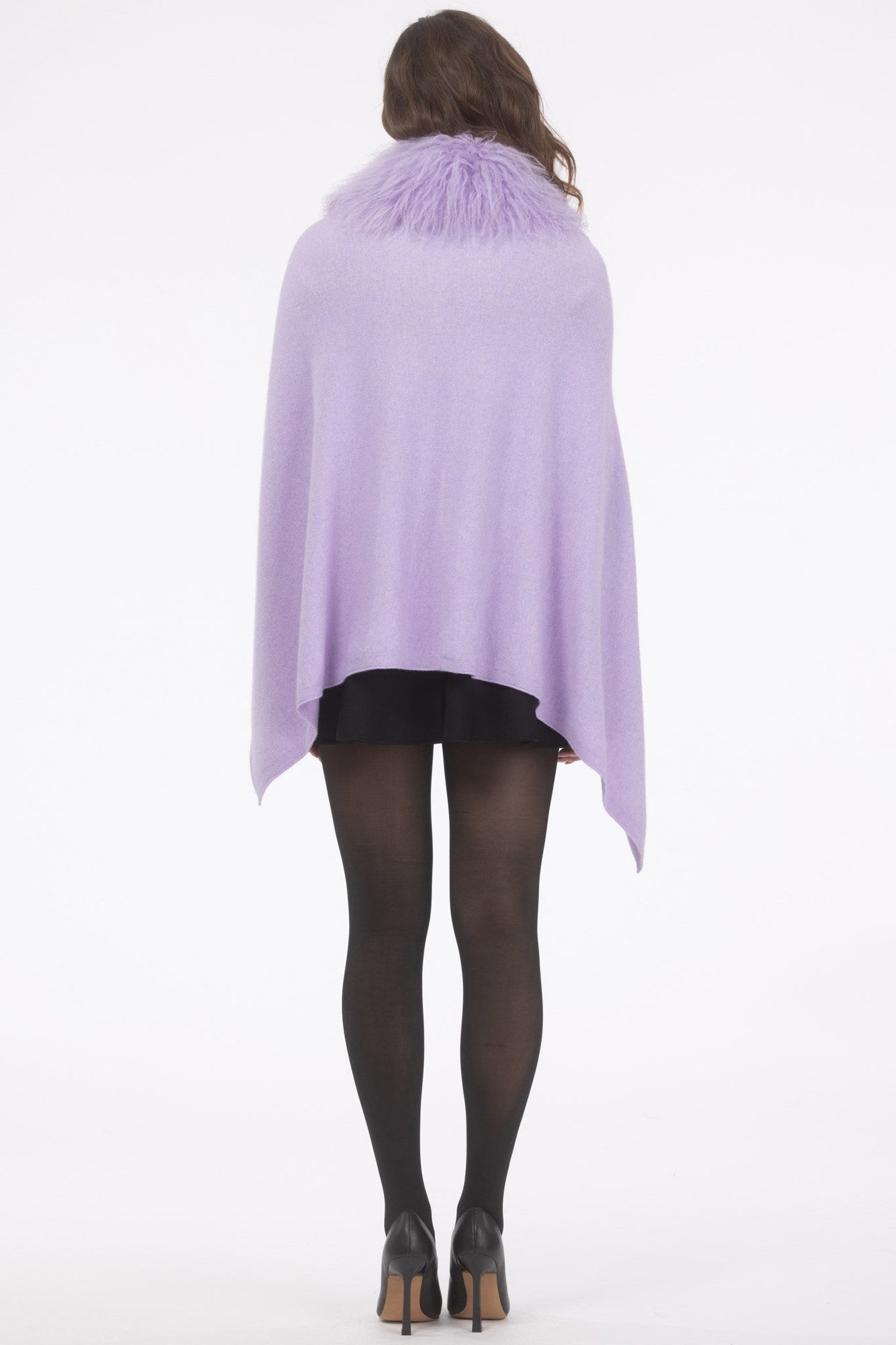 Select Cashmere And Merino Wool Blend Poncho With Select Mongolian Lamb Collar | Women | Lilac