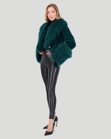 Select Cashmere Goat Bolero With Select Mongolian Goat Collar And Cuffs | Women | Forest Green