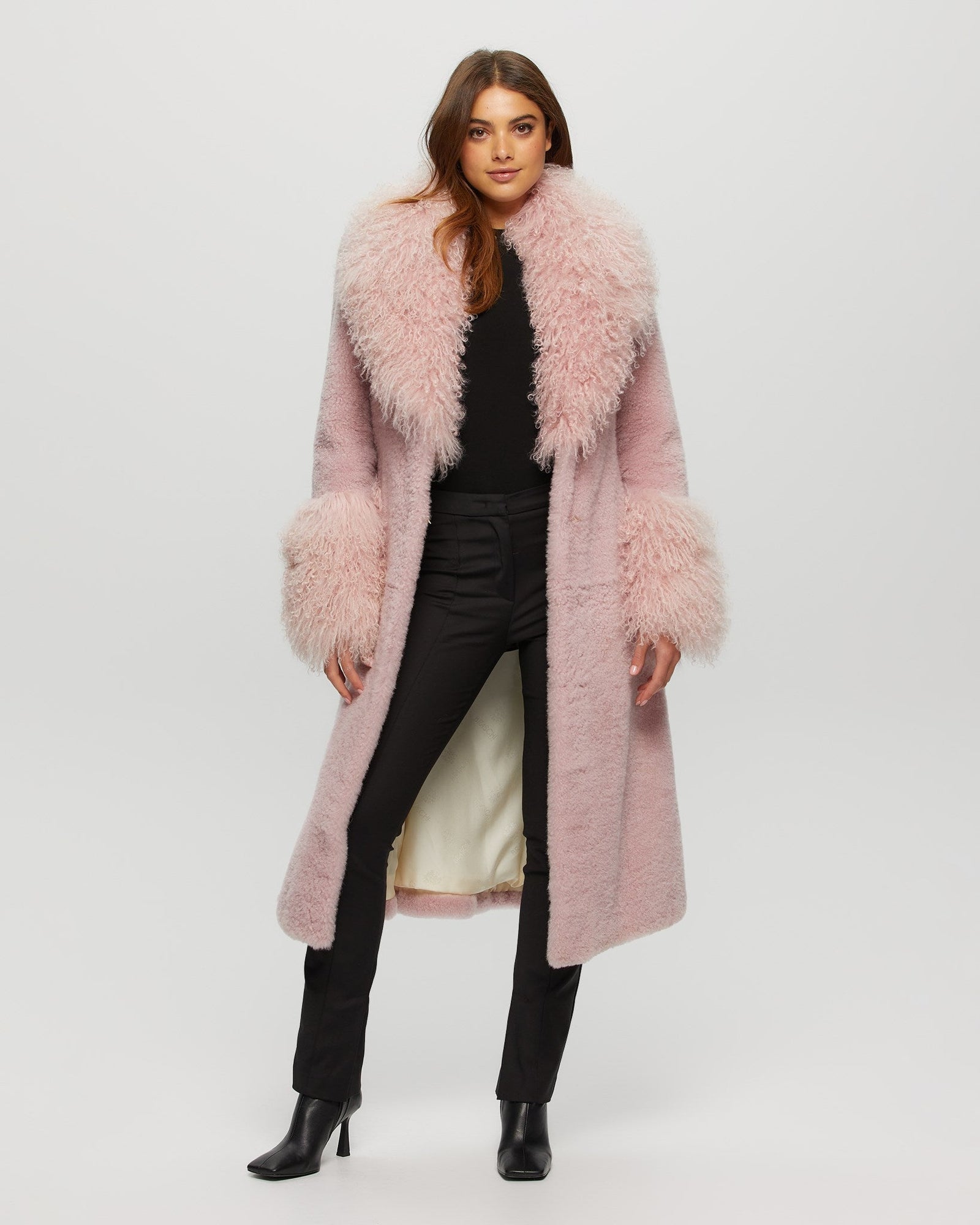 Select Cashmere Goat Short Coat With Select Mongolian Goat Shawl Collar And Cuffs | Women | Pink