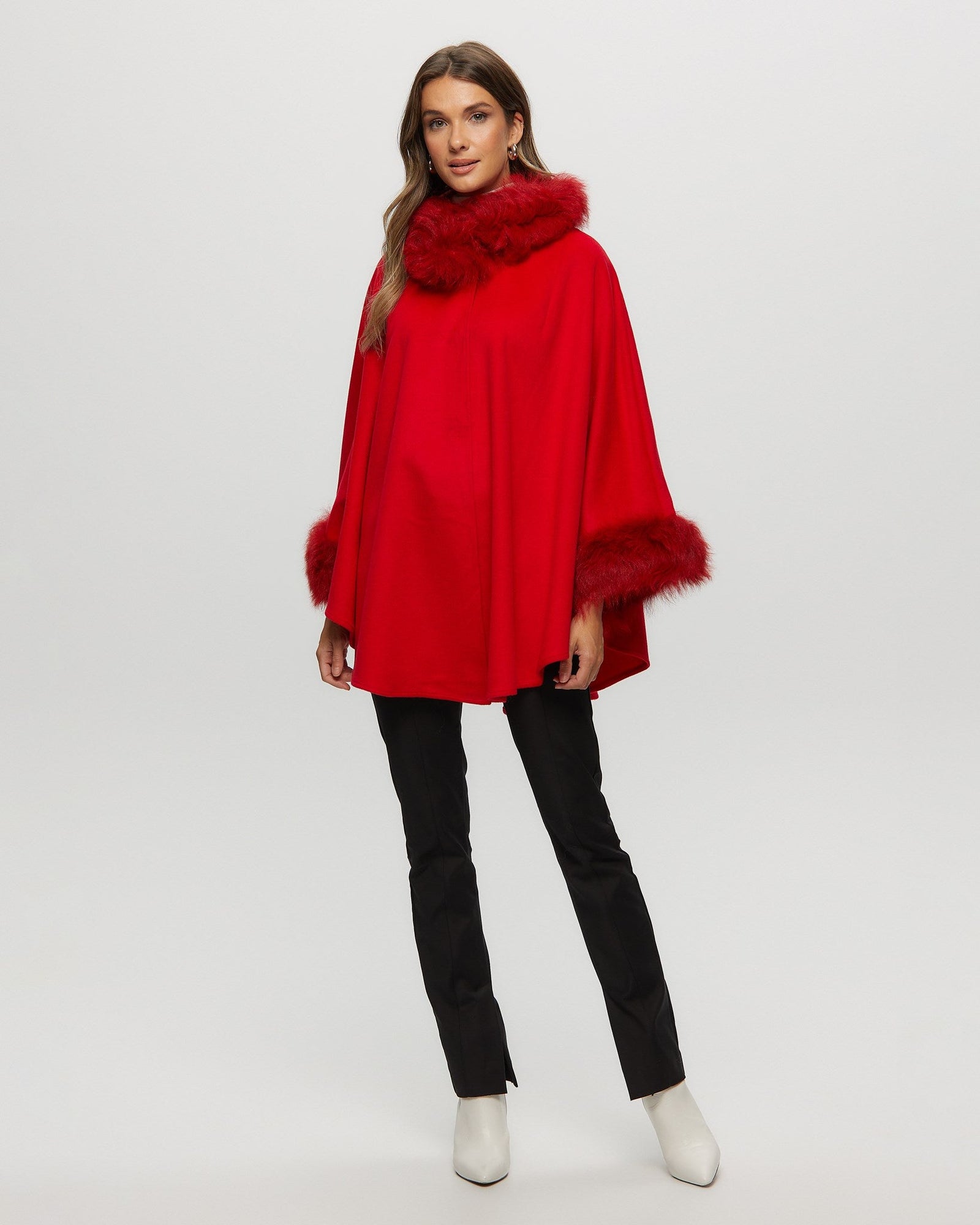 Select Cashmere & Wool Cape With Select Lamb Trim | Women | Red