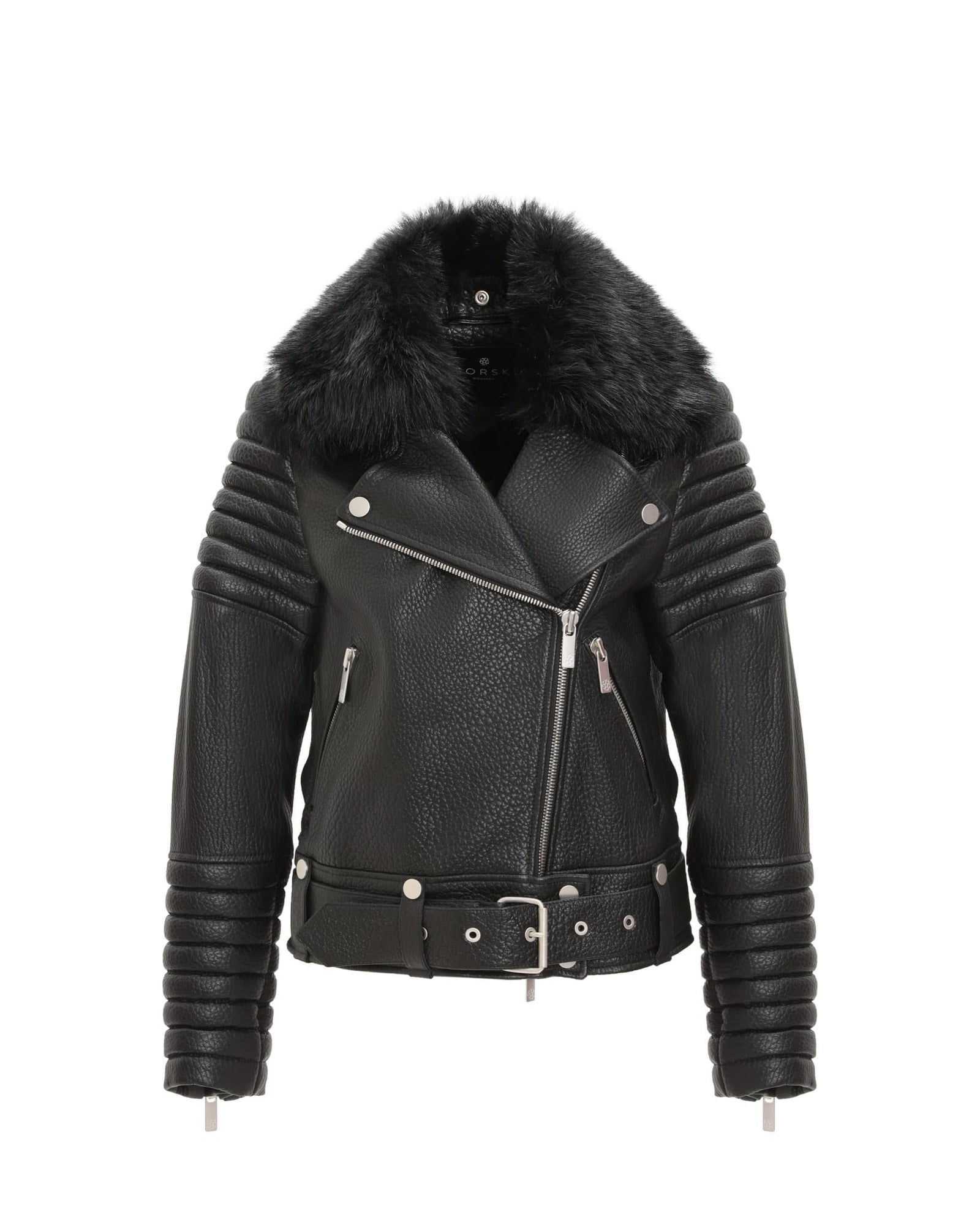 Select Lambskin Moto Zip Jacket With Detachable Toscana Shearling Lamb Collar | Women | Black