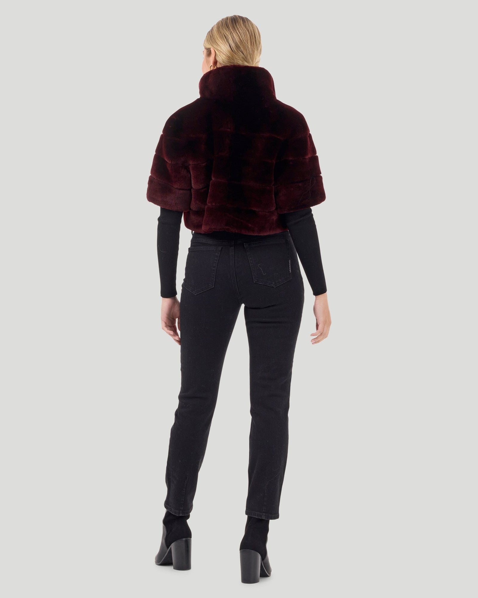 Select Shearling Lamb Bolero With Cropped Sleeves | Women | Burgundy