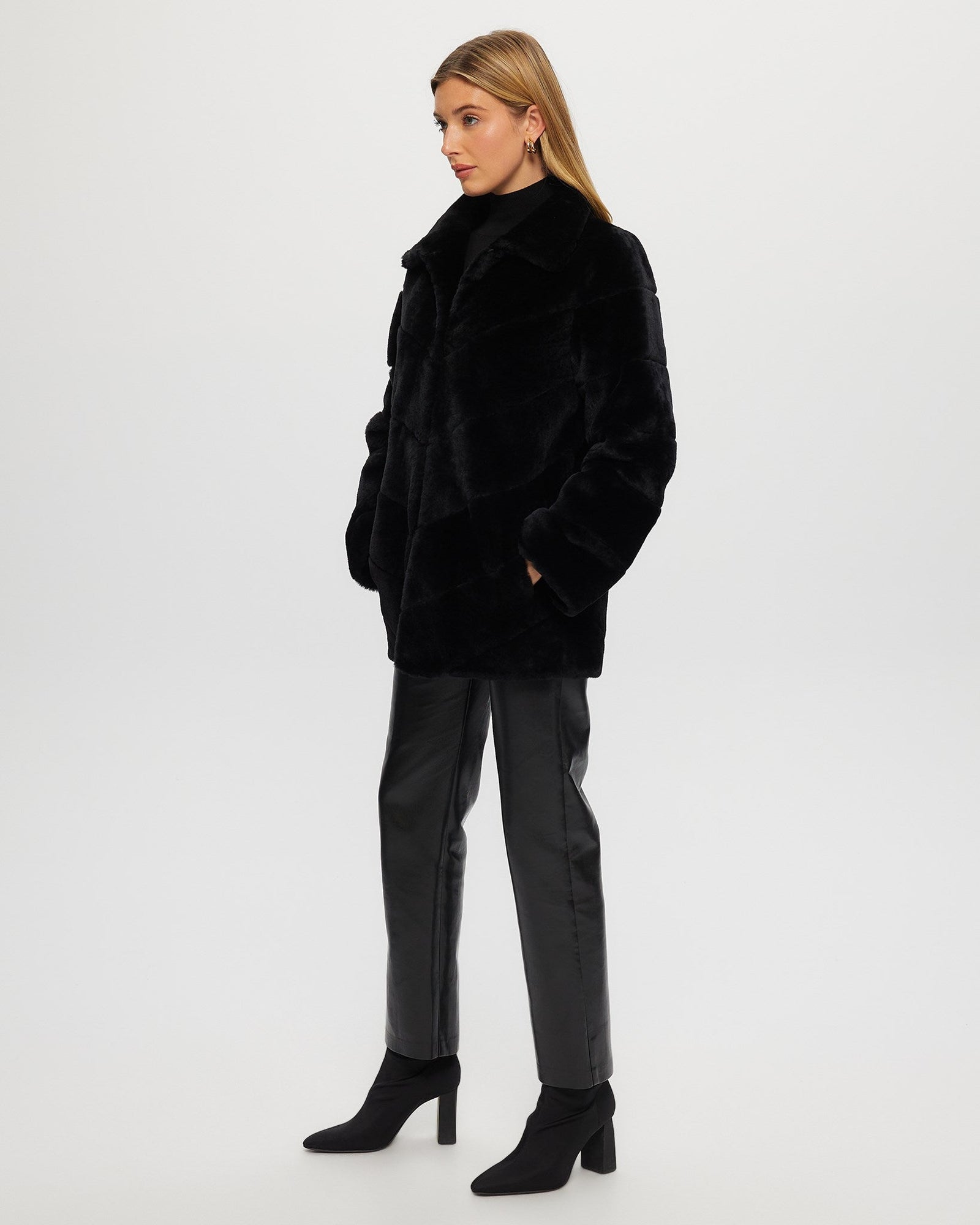 Select Shearling Lamb Chevron Jacket | Women | Black