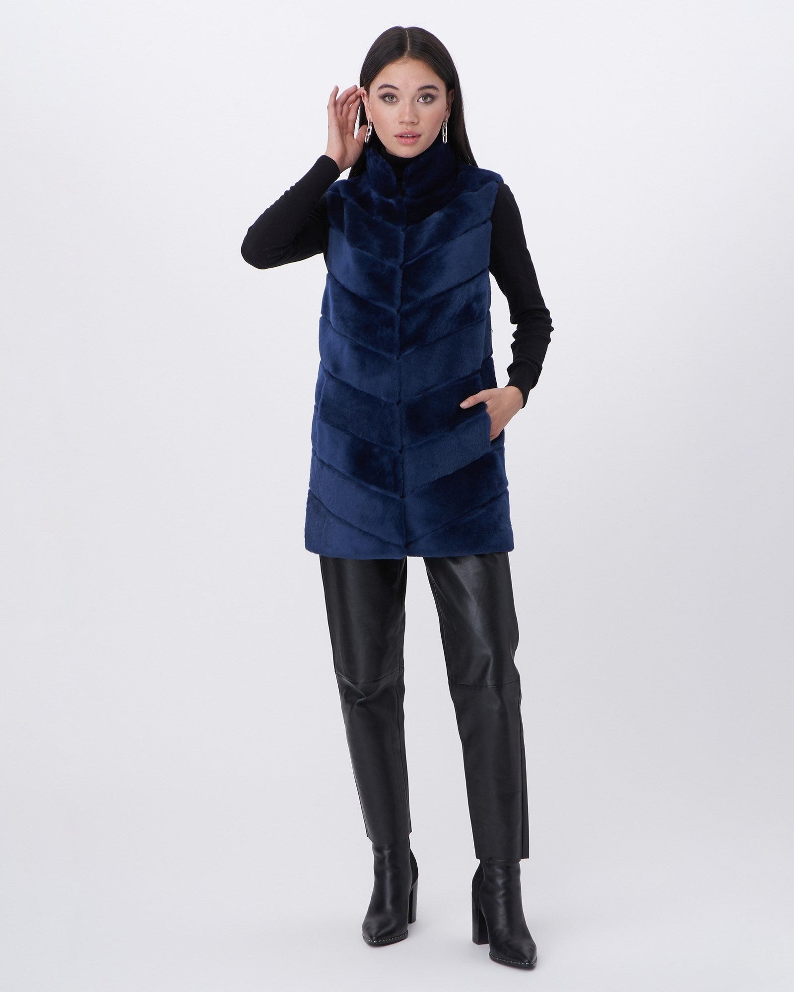 Select Shearling Lamb Chevron Vest | Women | Navy