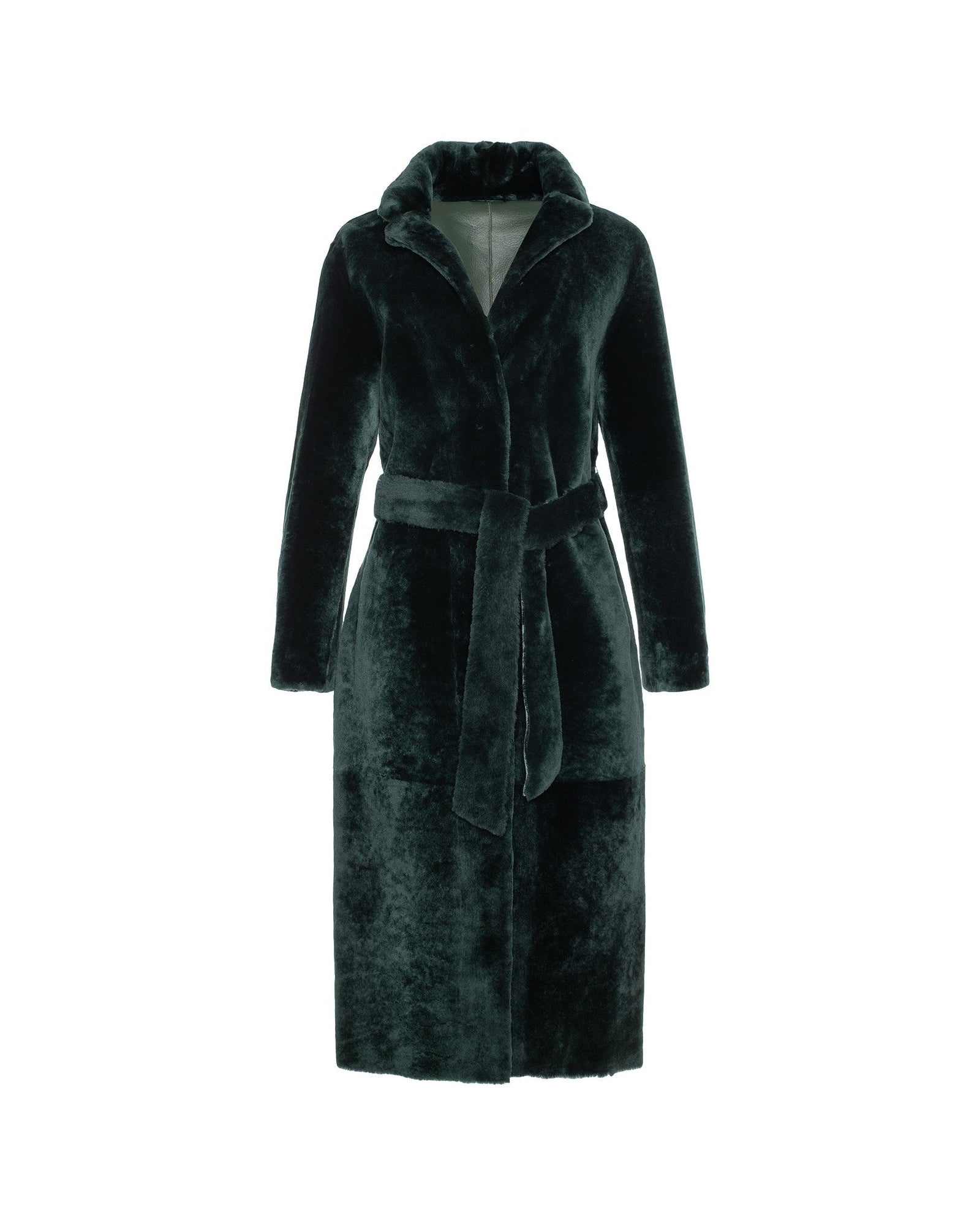 Select Shearling Lamb Coat, Belt | Women | Emerald