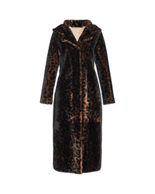 Select Shearling Lamb Coat With Hood | Women | Dark Brown Leopard Print