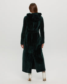 Select Shearling Lamb Coat With Hood | Women | Emerald