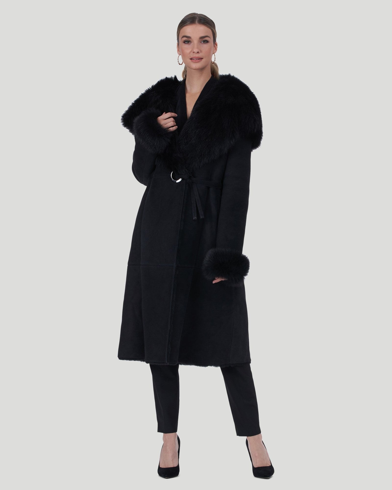 Select Shearling Lamb Hooded Short Coat With Toscana Shearling Lambtrim | Women | Black