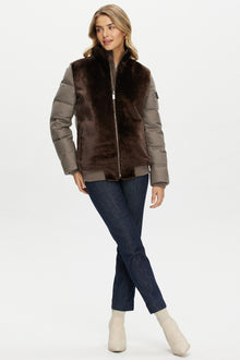 Select Shearling Lamb Jacket With Loro Piana Cashmere & Wool Down Sleeves And Back | Women | Brown x Taupe