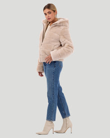 Select Shearling Lamb Zip Jacket With Hood | Women | Beige