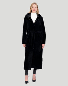 Select Shearling Lamb Zip Parka With Belt | Women | Black x Black