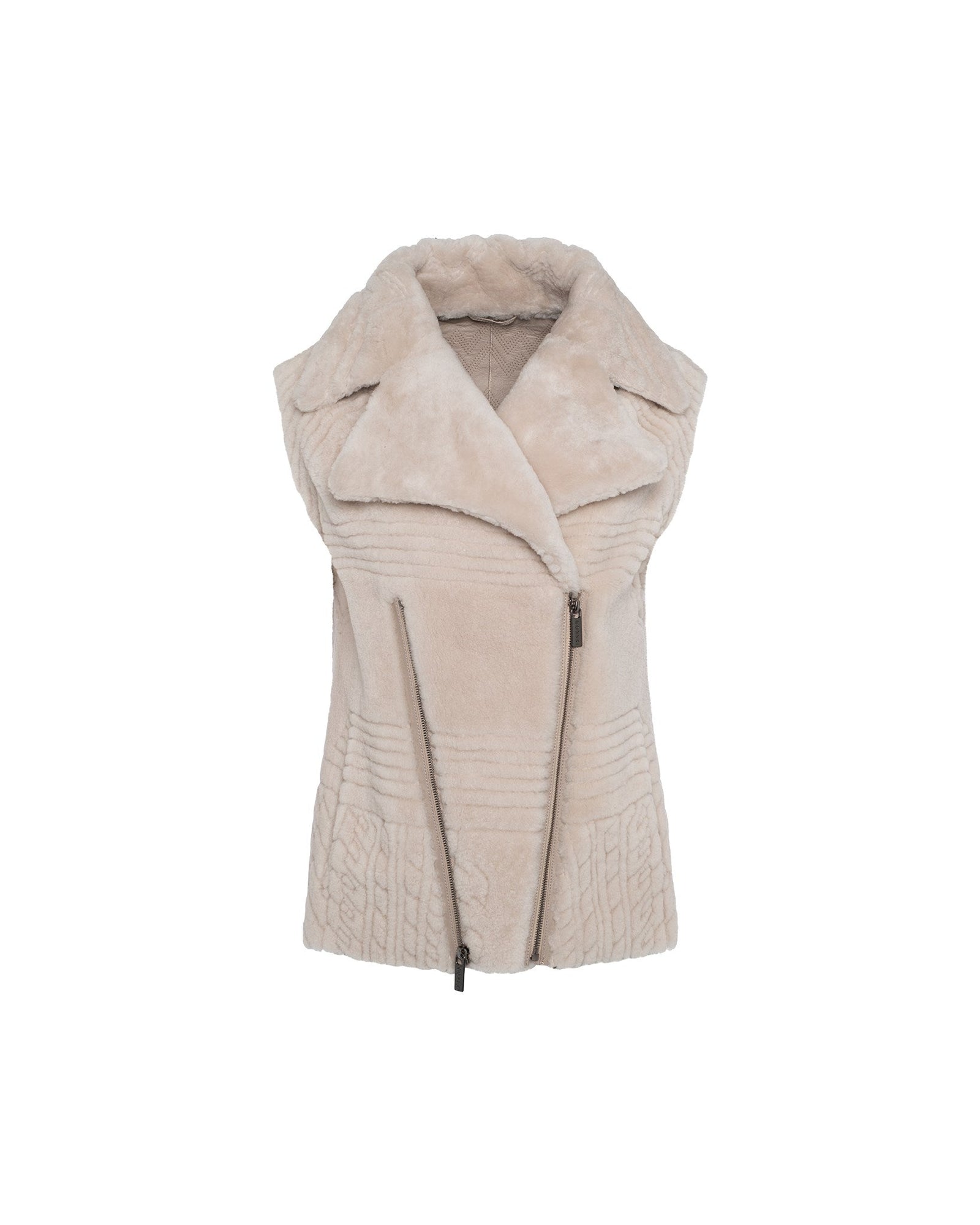 Select Shearling Lamb Zip Vest With Grooved Pattern | Women | Beige