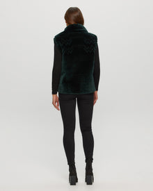 Select Shearling Lamb Zip Vest With Grooved Pattern | Women | Emerald