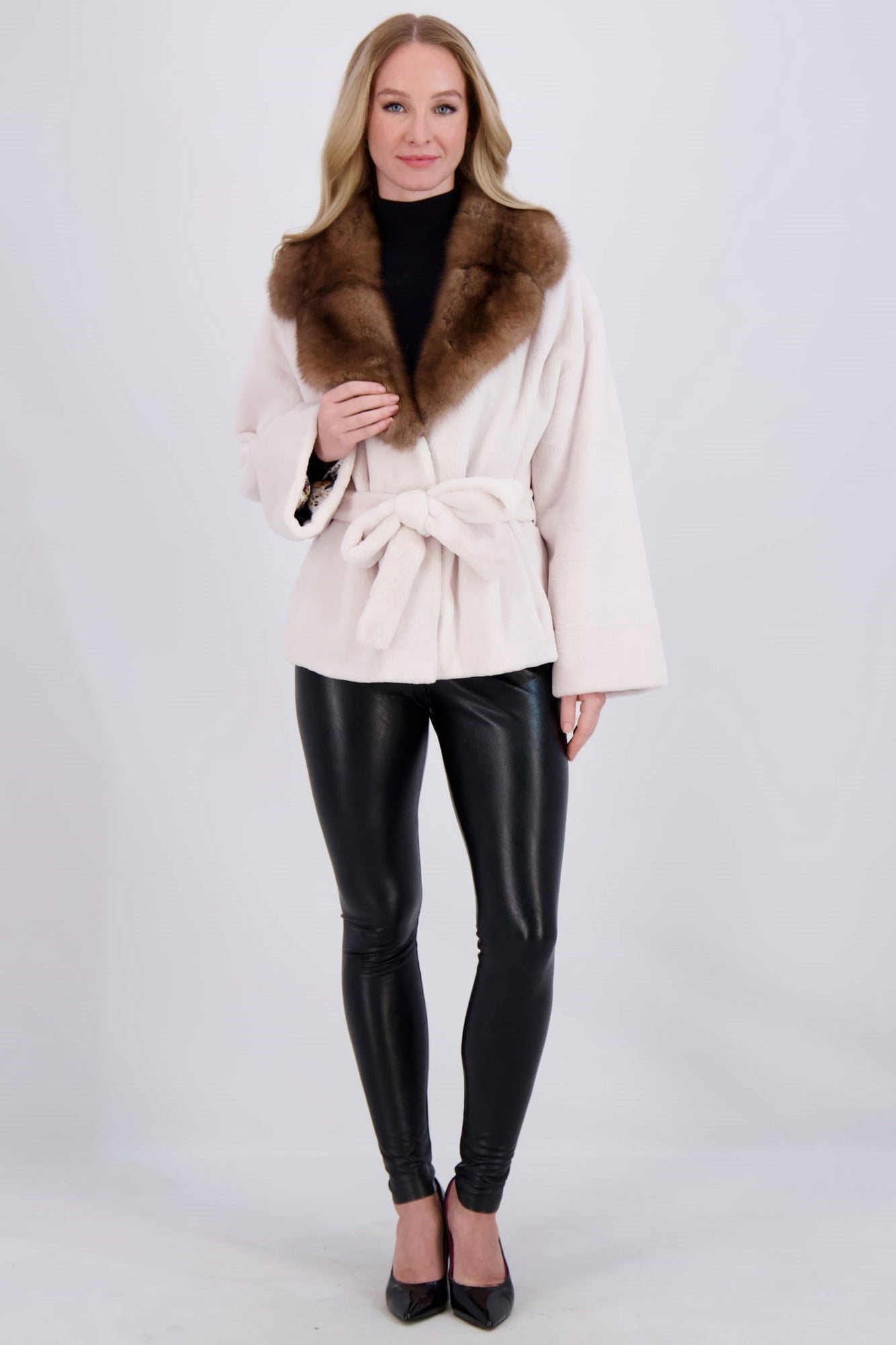 Sheared Mink Jacket W/ Sable & Belt | Women | White