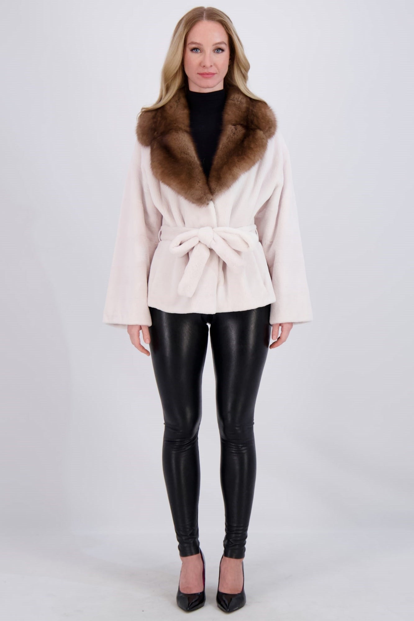 Sheared Mink Jacket W/ Sable & Belt | Women | White