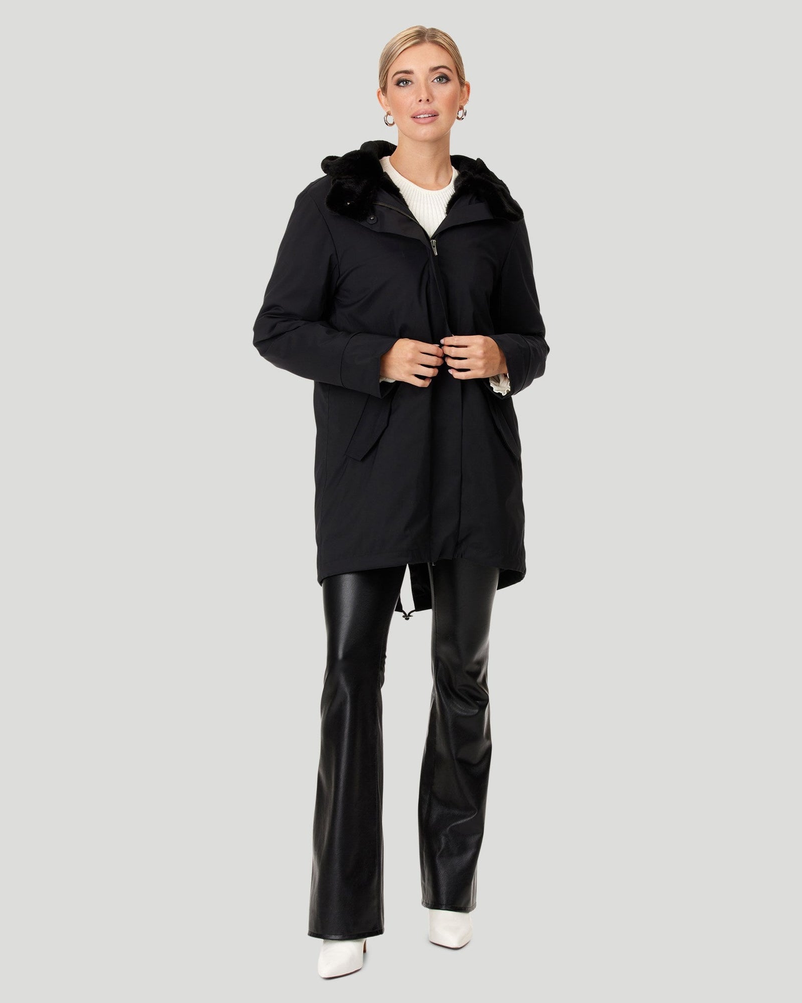 Sheared Mink Lined Loro Piana Wool Blend Parka | Women | Black