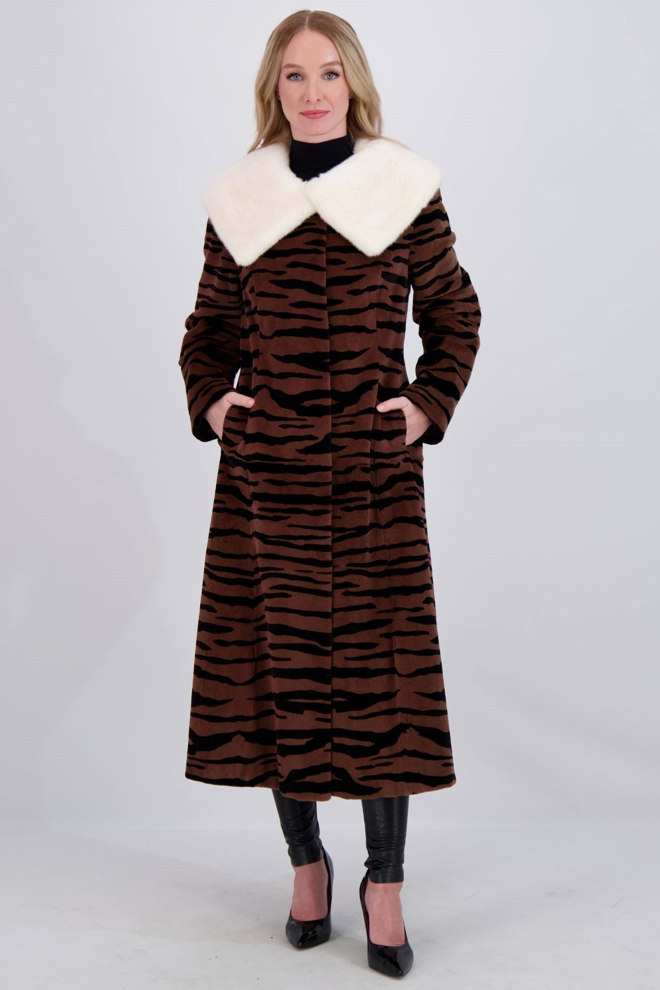 Sheared Mink Short Coat | Women | Brown Tiger Print