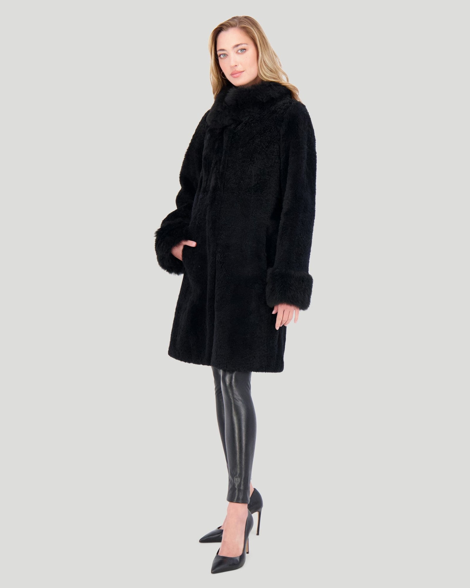 Sheared Select Cashmere Goat Jacket With Select Cashmere Goat Collar & Cuffs | Women | Black