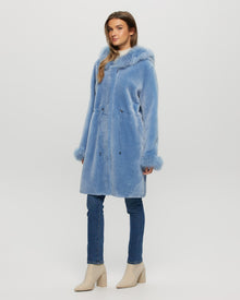 Shearling Lamb Parka With Select Cashmere Goat Trim And Cuffs | Women | Sky Blue