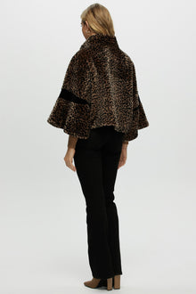 Shearling Lamb Zip Jacket With Cropped Sleeves | Women | Leopard Print