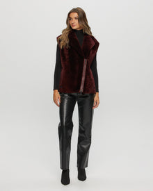 Shearling Lamb Zip Vest | Women | Burgundy