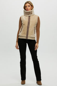 Shearling Lamb Zip Vest With Detachable Collar | Women | Beige