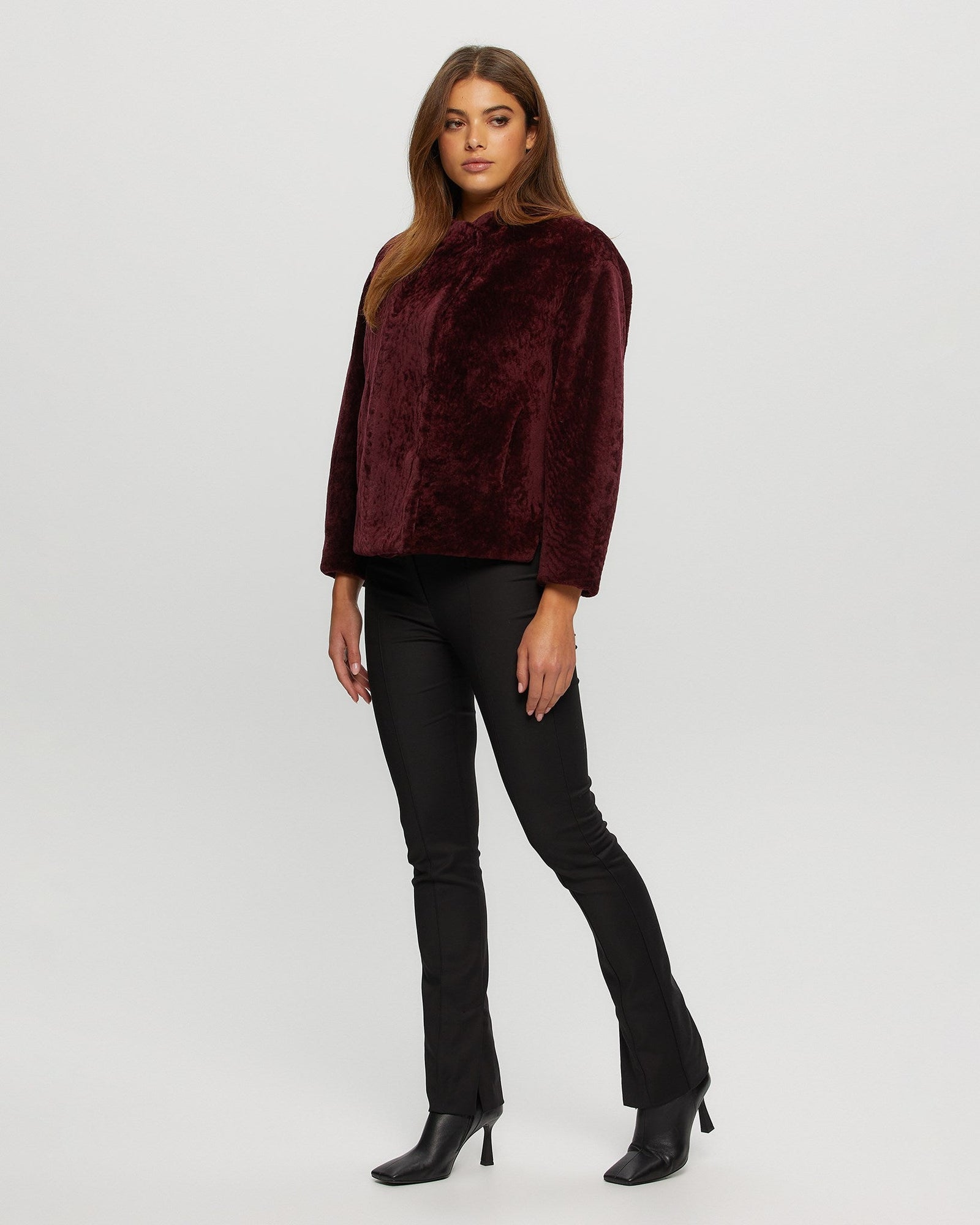 Textured Shearling Lamb Jacket | Women | Merlot