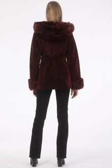 Tetured Shearling Lamb Reversible Parka With Merinillo Shearling Lamb Hood Trim, Tuedo, Cuffs & Belt | Women | Wine x Wine