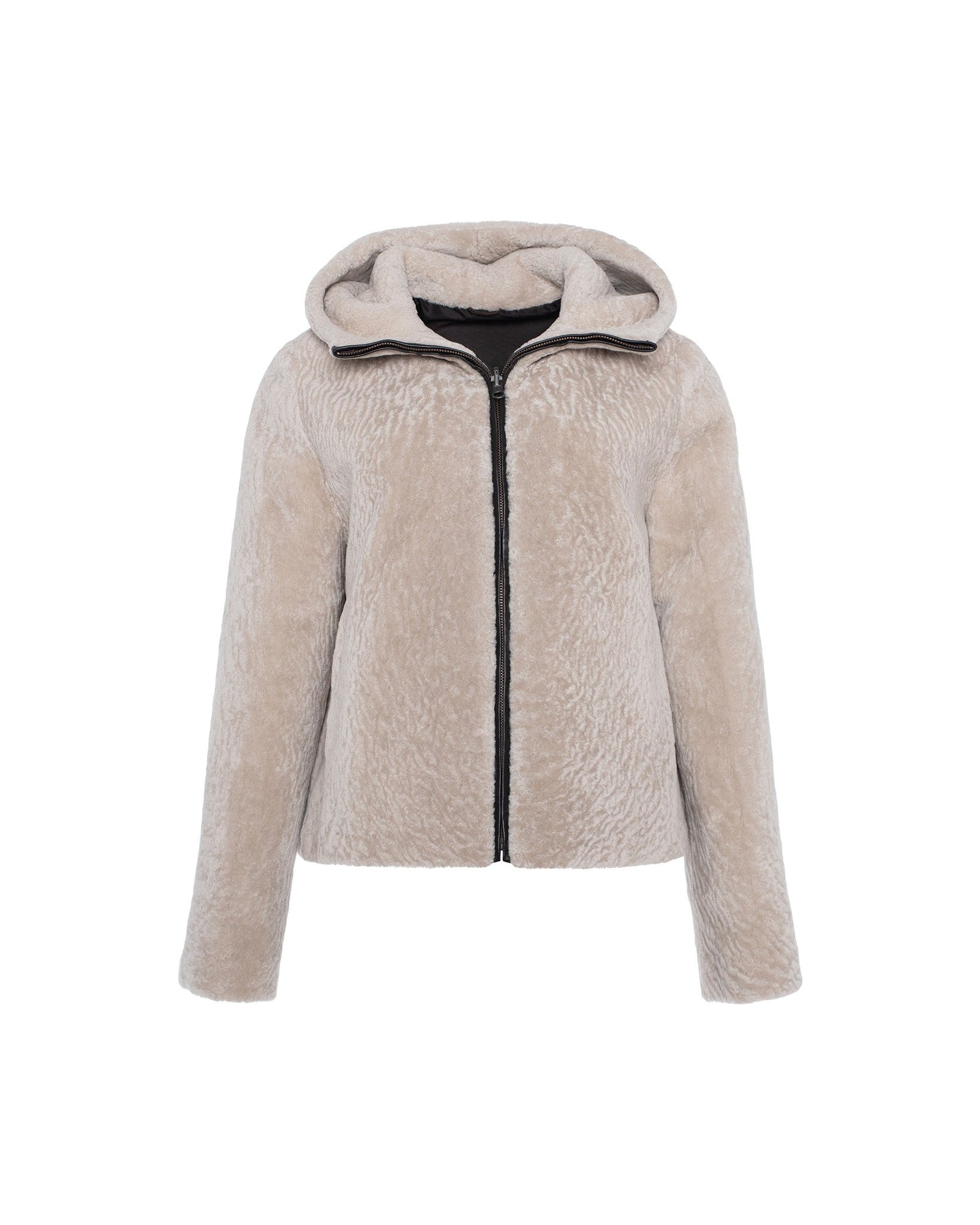 Tetured Shearling Lamb Zip Parka Reversible To Taffeta | Women | Beige x Dark Brown